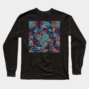 Australian flora surface pattern turquoise and brown Long Sleeve T-Shirt